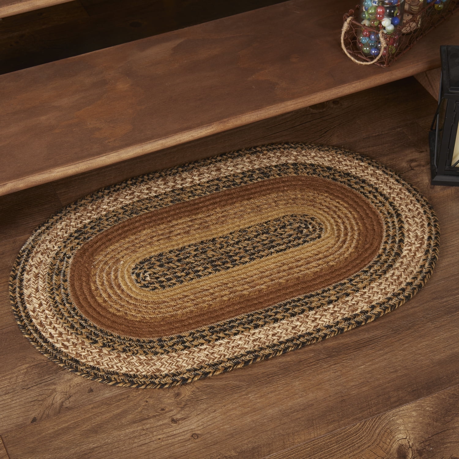 Black and Caramel Braided Oval Wool Accent Rug 20"x30"