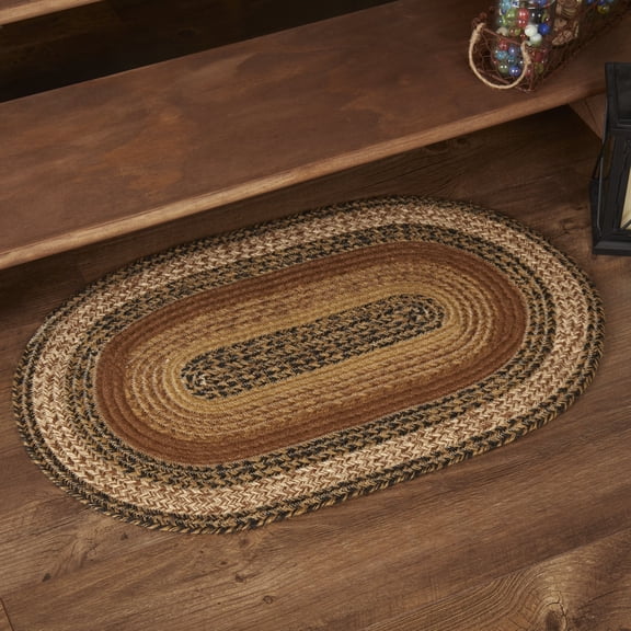VHC Brands Kettle Grove Primitive Jute Black Striped Accent Rug Oval w/Floor Pad 20"x30"