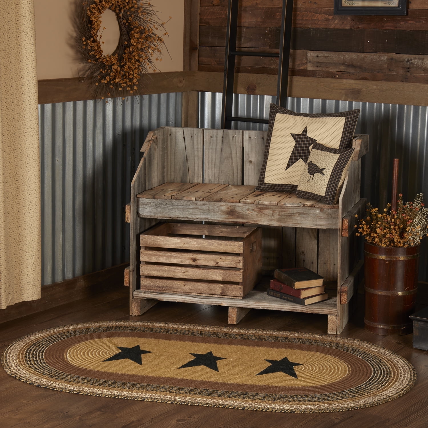 Primitive Star Rug VHC Brands Rug Kettle Grove Jute Primitive Stencil Stars Black Tan ...