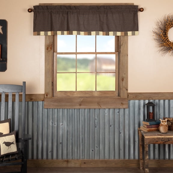 VHC Brands Kettle Grove Window Curtain, Valance Block Border, Black, 16x60