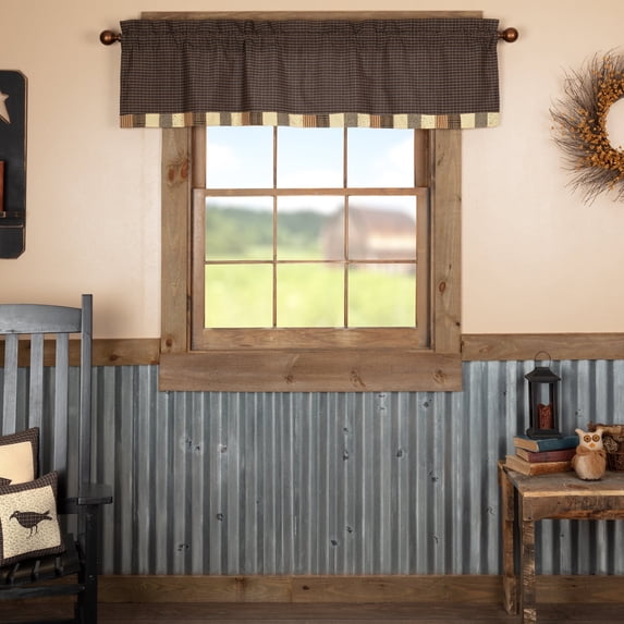 VHC Brands Kettle Grove Window Curtain, Valance Block Border, Black, 16x60