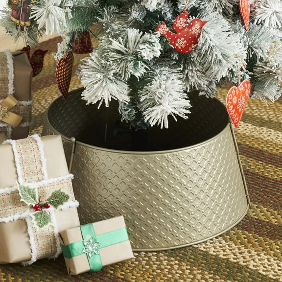 VHC Brands Lattice Metal Tree Collar Antique Gold 8x20x20