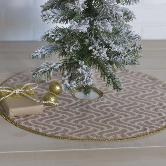 VHC Brands Magdalene Chevron Textured Cotton Glam Christmas Decor Round 21" Diameter Tree Skirt, Mauve Purple