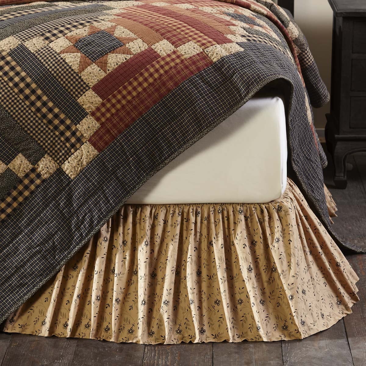 VHC Brands Maisie Twin Bed Skirt 39x76x16 Country Bedding Accessory, Tan