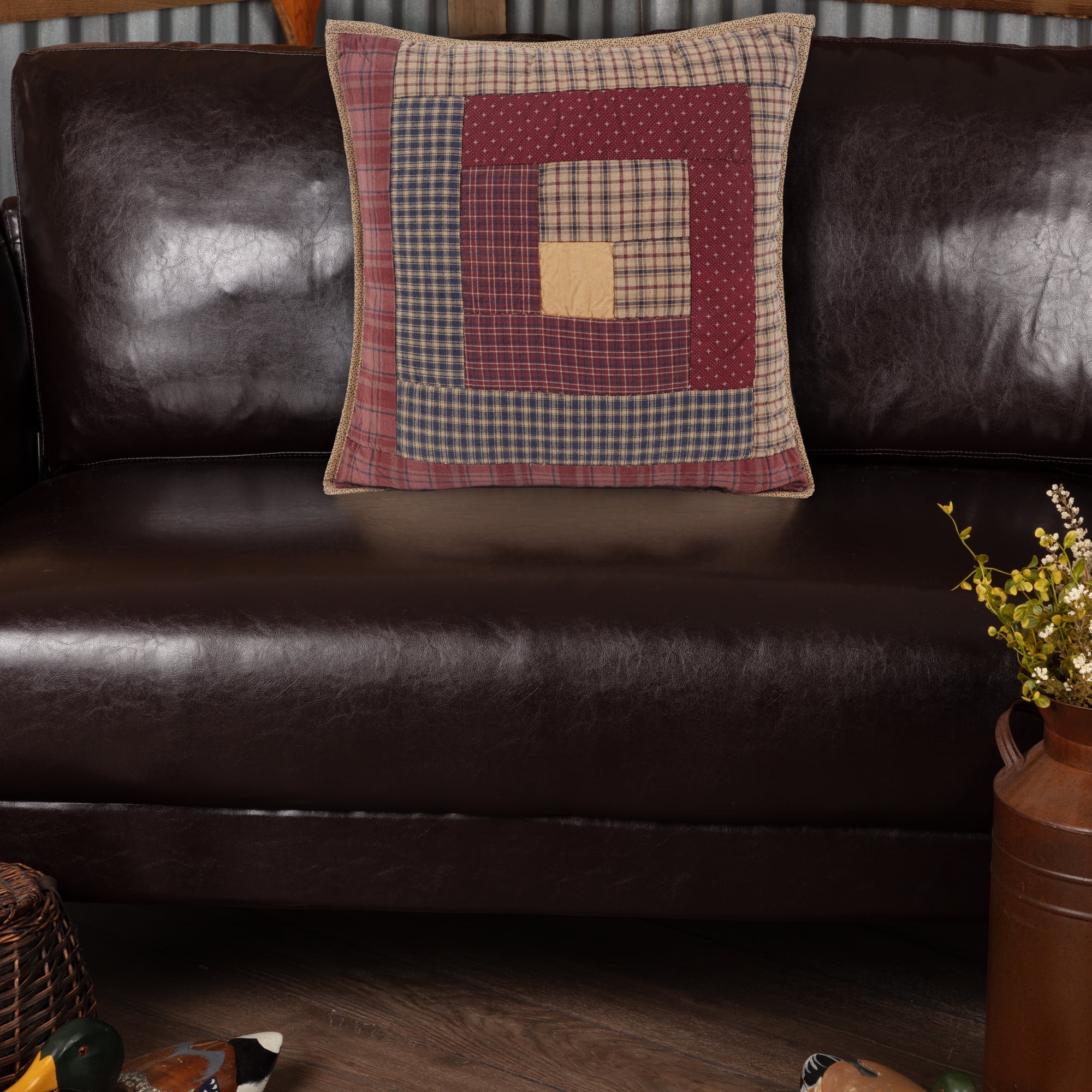 Millsboro 16'' Square Quilted Cotton Pillow in Burgundy and Navy