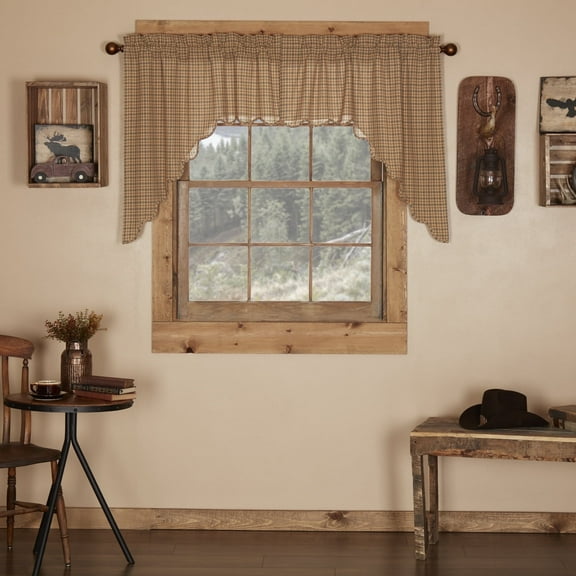 VHC Brands Millsboro Window Curtains, Swag Scalloped Set of 2, Tan, 36x36x16