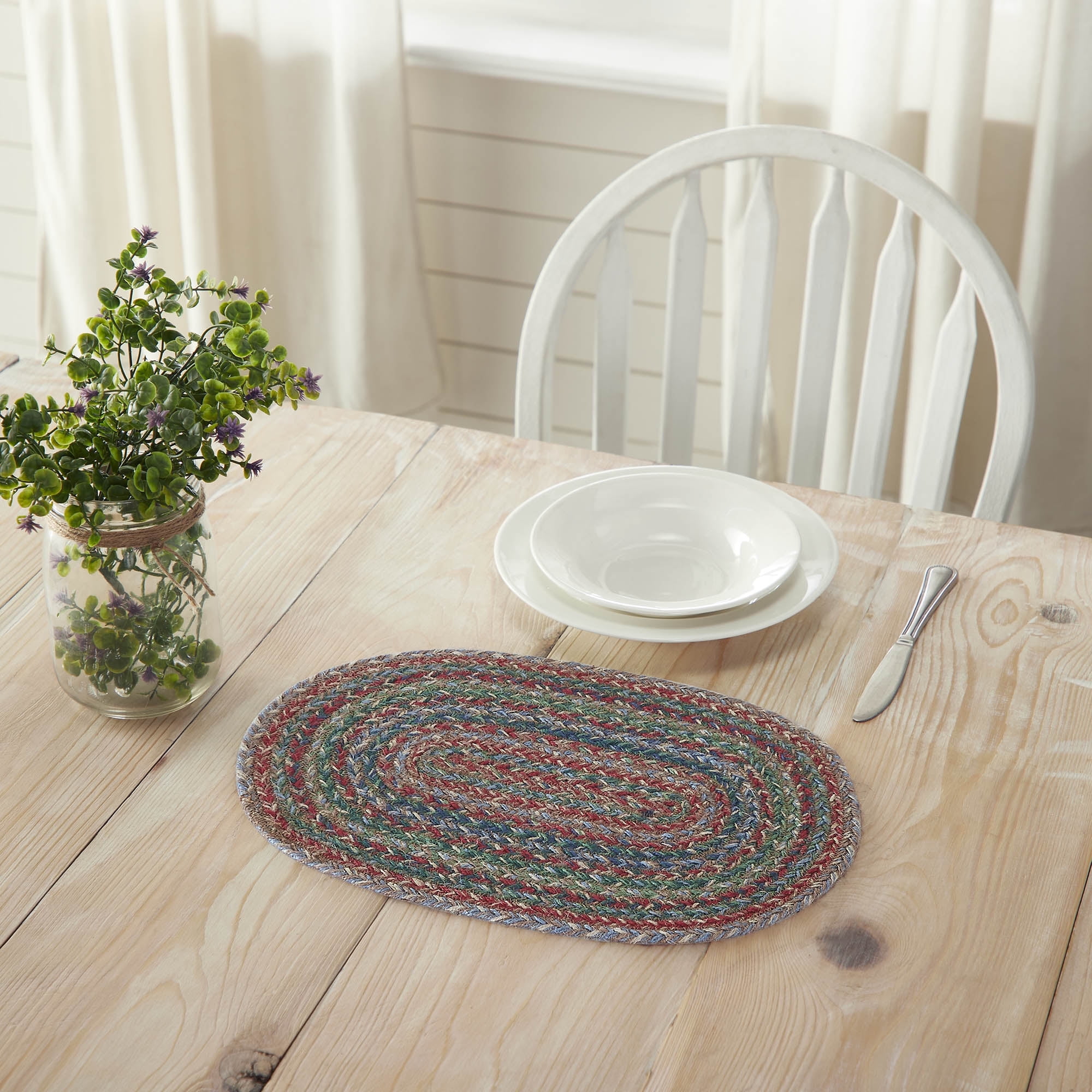 Multi-Colored Braided Jute Oval Placemat 10"x15"