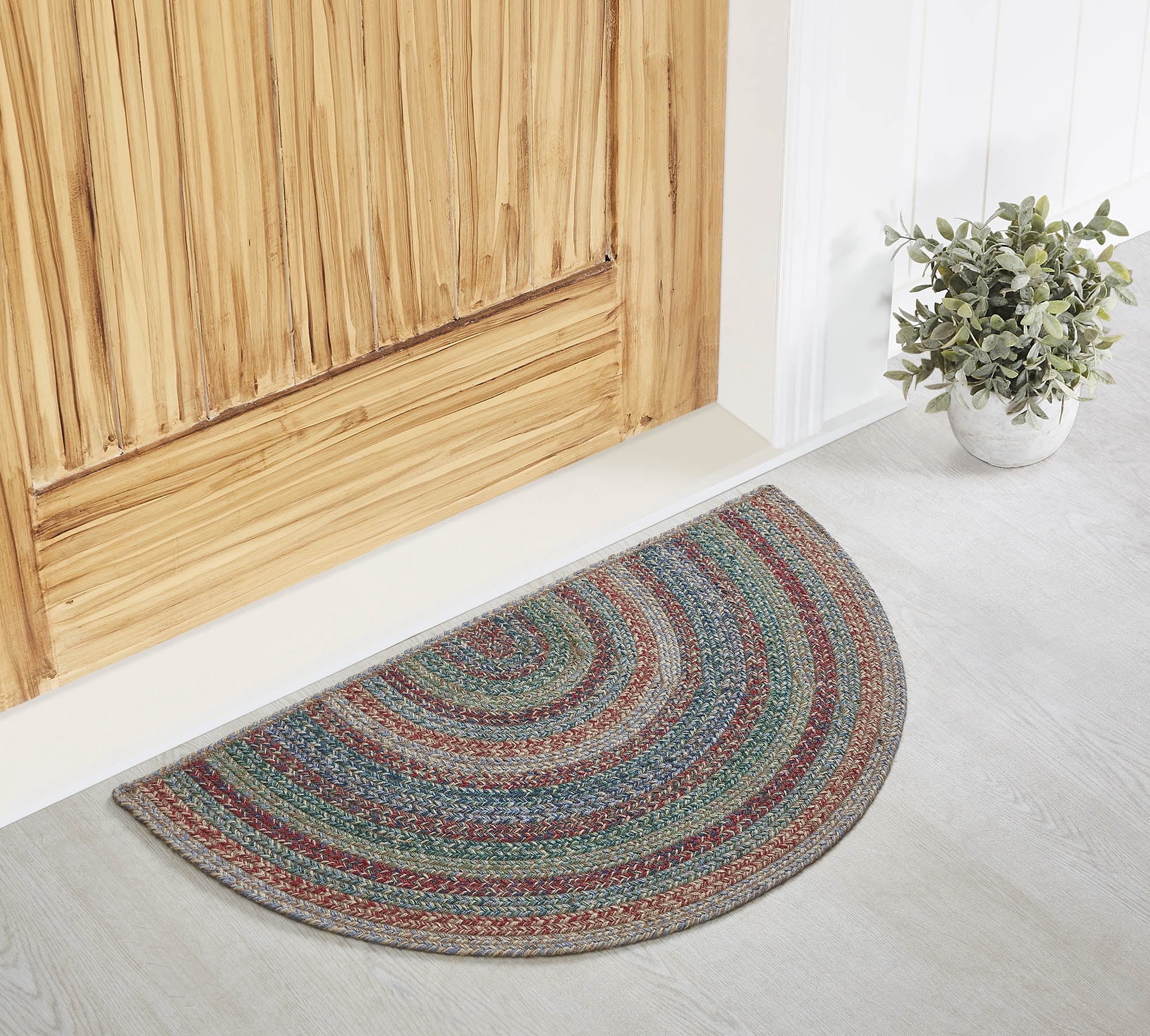 VHC Brands Multi Jute Rug Half Circle w/Pad 19.5x36