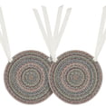 thumbnail image 1 of VHC Brands Multicolored Braided Jute Chair Pad with Ties for Dining Room Kitchen Decorative Seat Cover - 15" Round, Sage Burgundy Khaki, Set of 2, 1 of 4