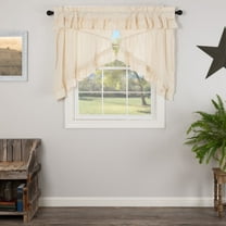 VHC Brands Muslin Ruffled Unbleached Natural Tan Prairie Swag Set of 2 Farmhouse Cotton Window Treatment for Living Room or Kitchen 36x36x18