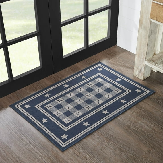VHC Brands My Country Indoor Rug Rect 24x36, Polyester Area Rug, Accent Rug, Floor Decor, My Country Collection, Rectangle 24x36, Deep Indigo