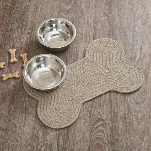 VHC Brands Indoor/Outdoor Pet Food Mat for Dogs Cats Kitchen Bone Rug (Natural, Small)