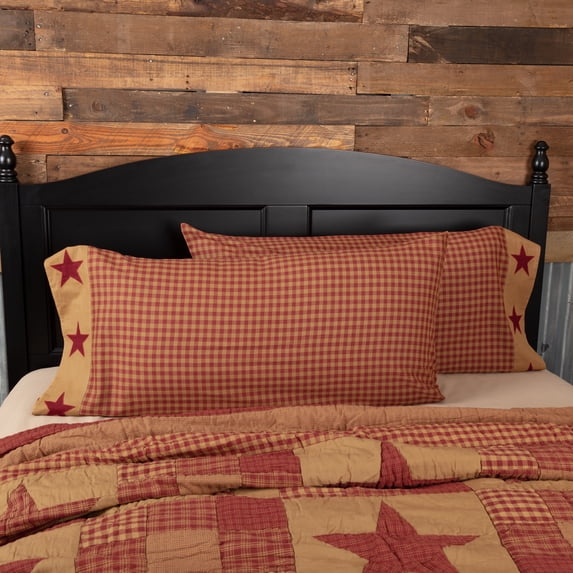 VHC Brands Ninepatch Star Bedroom Decor, King Pillow Case w/Applique Border Set of 2, 21x40