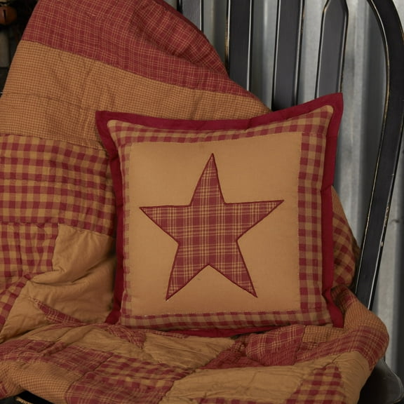 VHC Brands Ninepatch Star Thanksgiving Bedroom Decor, Quilted Pillow, Red, 12x12