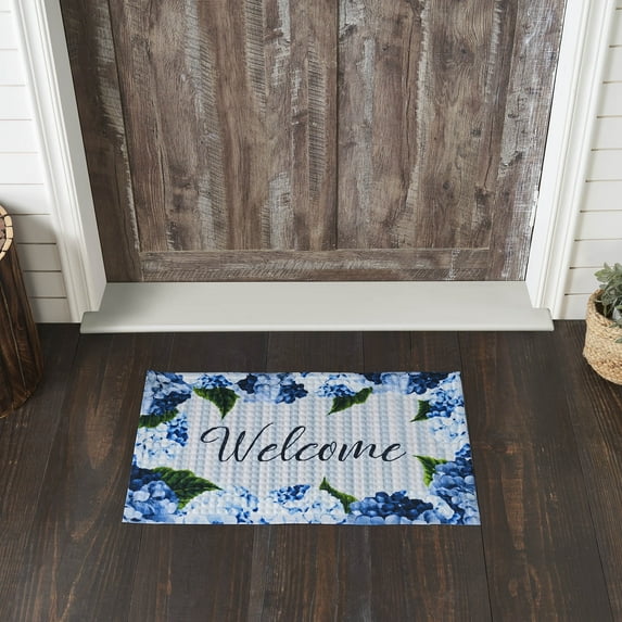 Finders Keepers Farmhouse 17.5"x29.5" Floral Welcome Accent Rug Blue Spring Digital Print Nylon / Flower Rubber Backing Rectangle Floor Decor