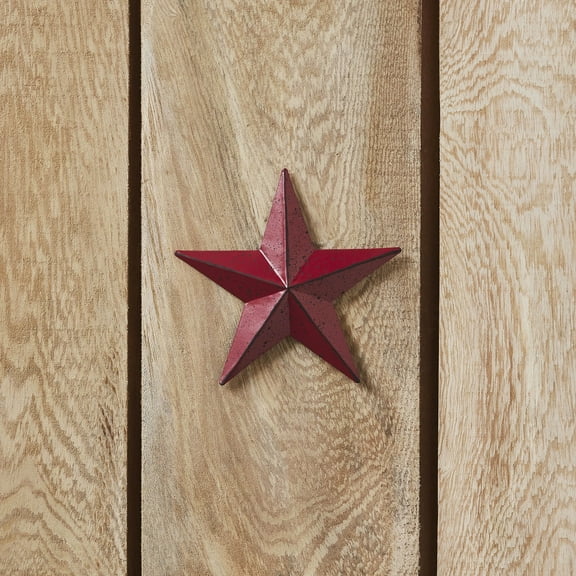 VHC Brands Patriotic Faceted Metal Star Burgundy Wall Hanging 4x4, Independence Day Decor, American Star Design, Distressed Appearance Metal Wall Hanging, Star Shape, Country, Burgundy