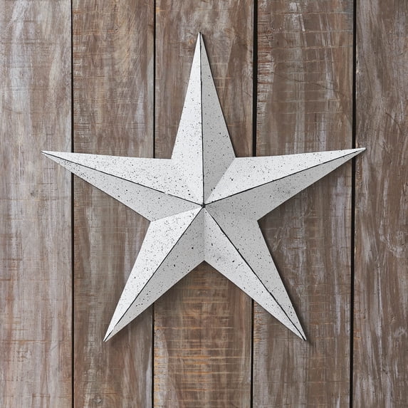 VHC Brands Patriotic Faceted Metal Star White Wall Hanging 24x24, Independence Day Decor, American Star Design, Distressed Appearance Metal Wall Hanging, Star Shape, Country, Matte White