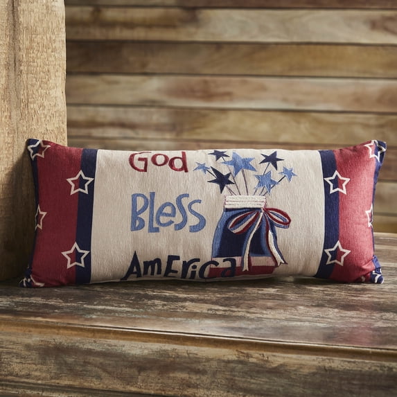VHC Brands Patriotic GBA Mason Jar Stars Pillow 12x28, Independence Day Decor, Stars and Stripes, Digital Print, Embroidered Cotton Pillow, Perfect for Bedroom, Entry, Living Room, Rectangle, Natural