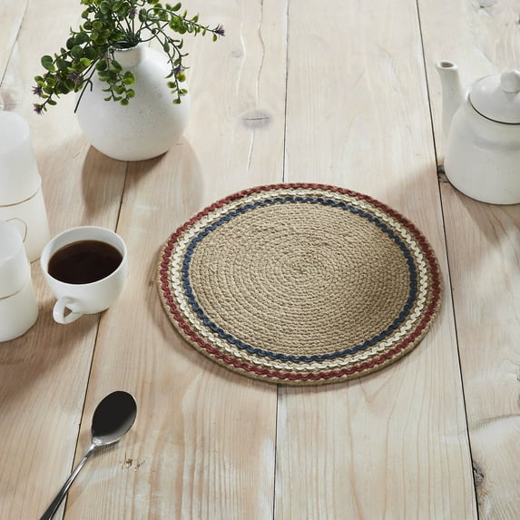 VHC Brands Patriotic Table Decor Red White Blue Americana RIC Rac Round Trivet Hot Pad for Kitchen 12 Inch Diameter