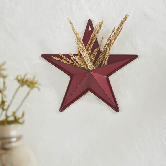 VHC Brands Patriotic Metal Star Distressed w/Pocket 12x12, Independence Day Decor, Decorative Wall Hanging, Rustic Farmhouse Decorations, Burgundy, Black