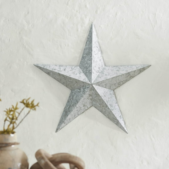 VHC Brands Patriotic Metal Star Galvanized 18x18, Independence Day Decor, Decorative Wall Hanging, Rustic Farmhouse Decorations, Metal Grey