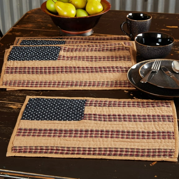 VHC Brands Patriotic Patch Kitchen Table Decor, Placemat Quilted Set of 6, Red, 12x18
