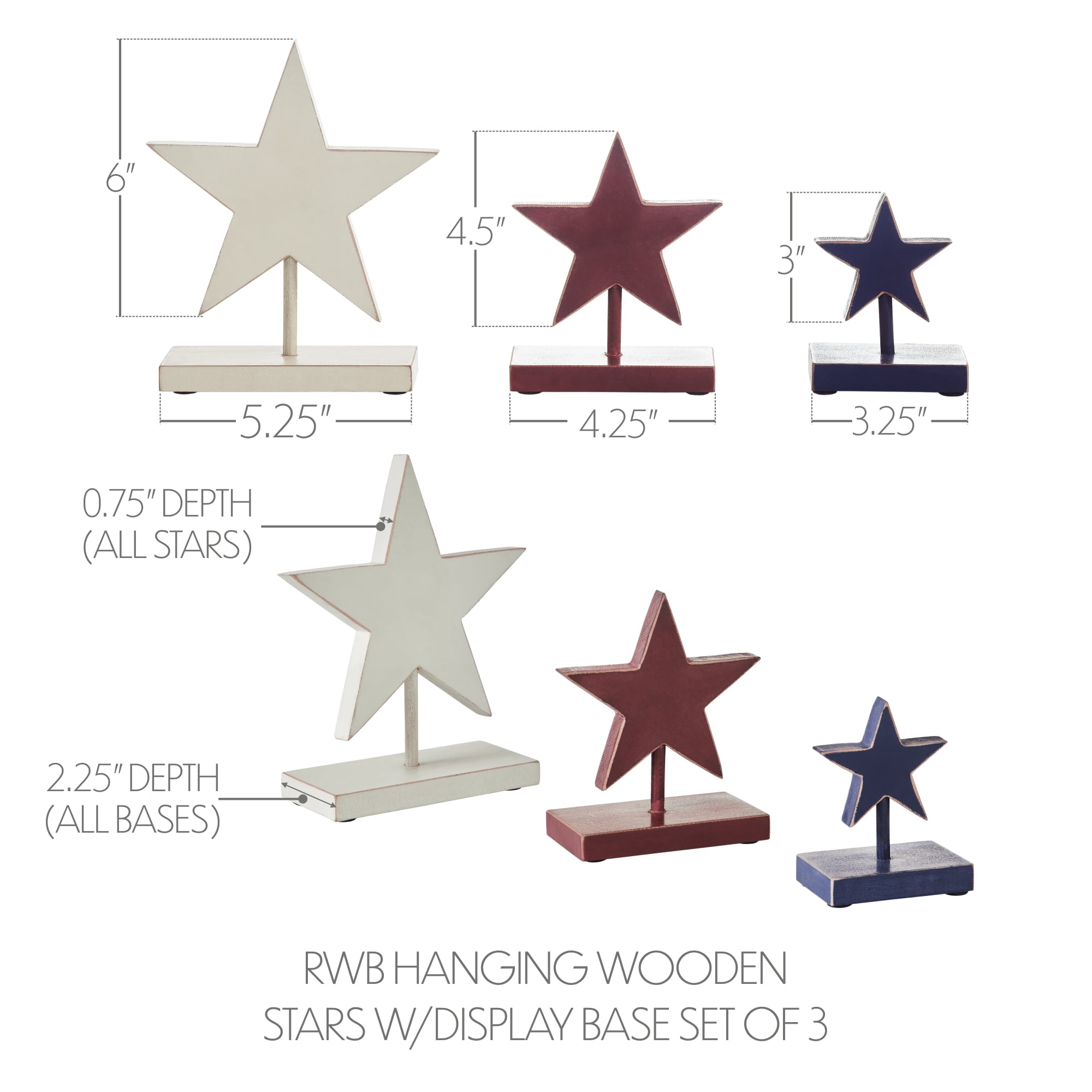 Patriotic Red, White, and Blue Wooden Stars with Display Base Set