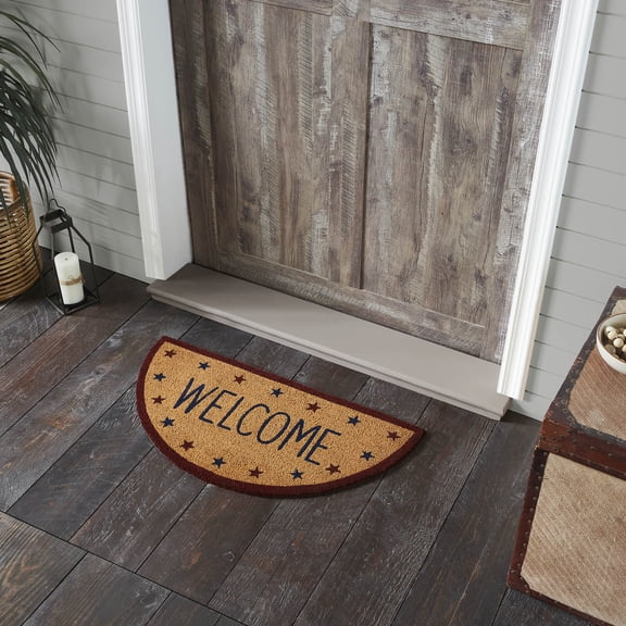 VHC Brands Patriotic Stars Welcome Coir Rug Half Circle 16.5x33
