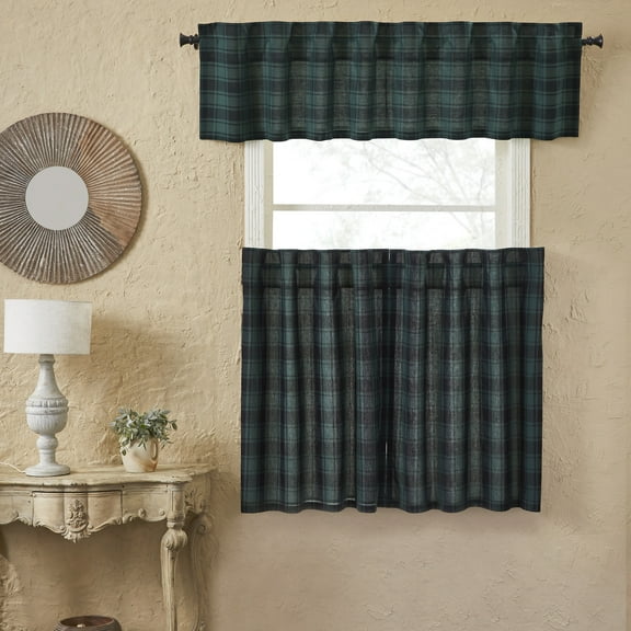 VHC Brands Pine Grove 3 PC Pine Green Curtain Set (1 Valance 16x72 and 2 Tier 36x36)