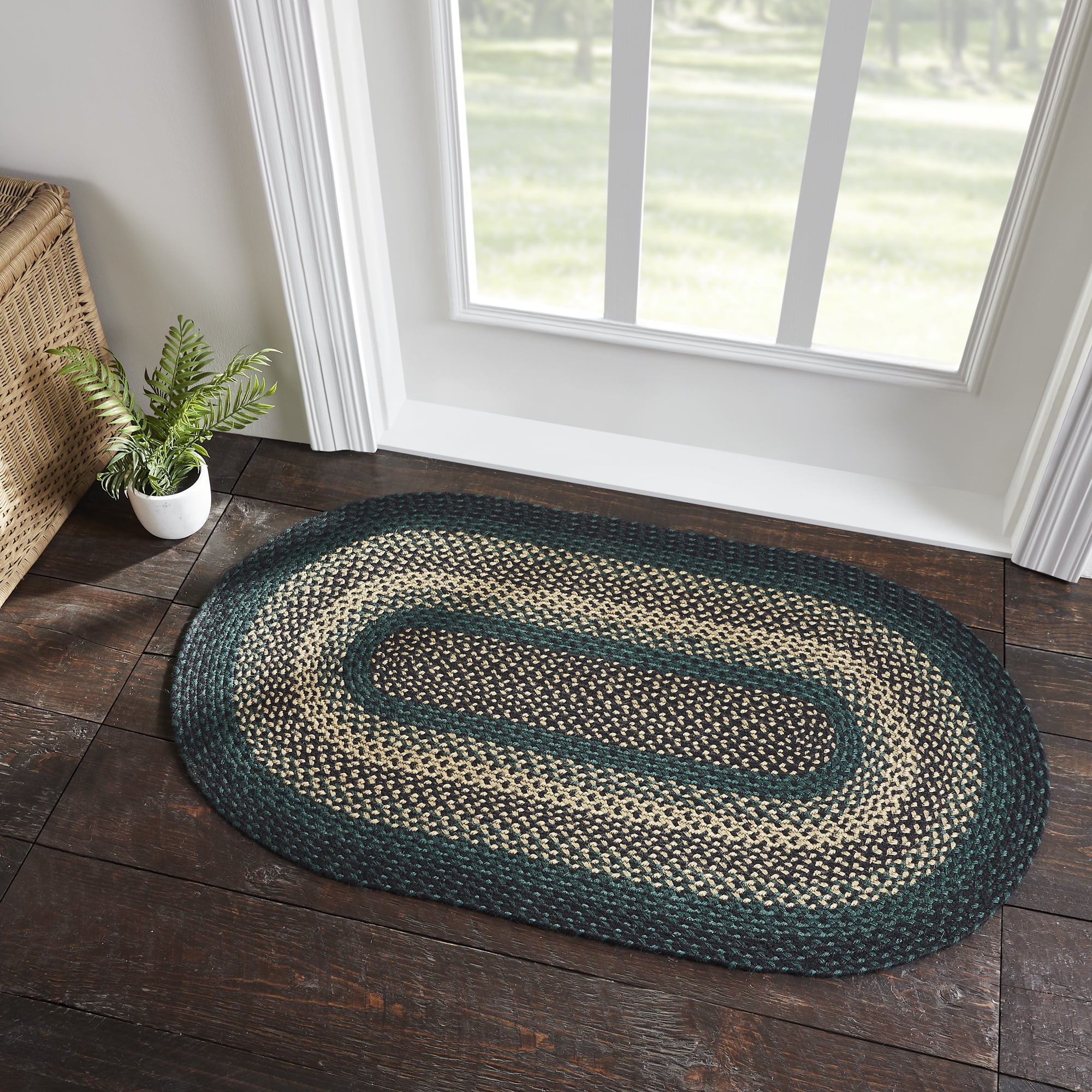 VHC Brands Pine Grove, Braided Jute Rug, NonSkid Pad, Accent Rug, Oval, Green, 27x48