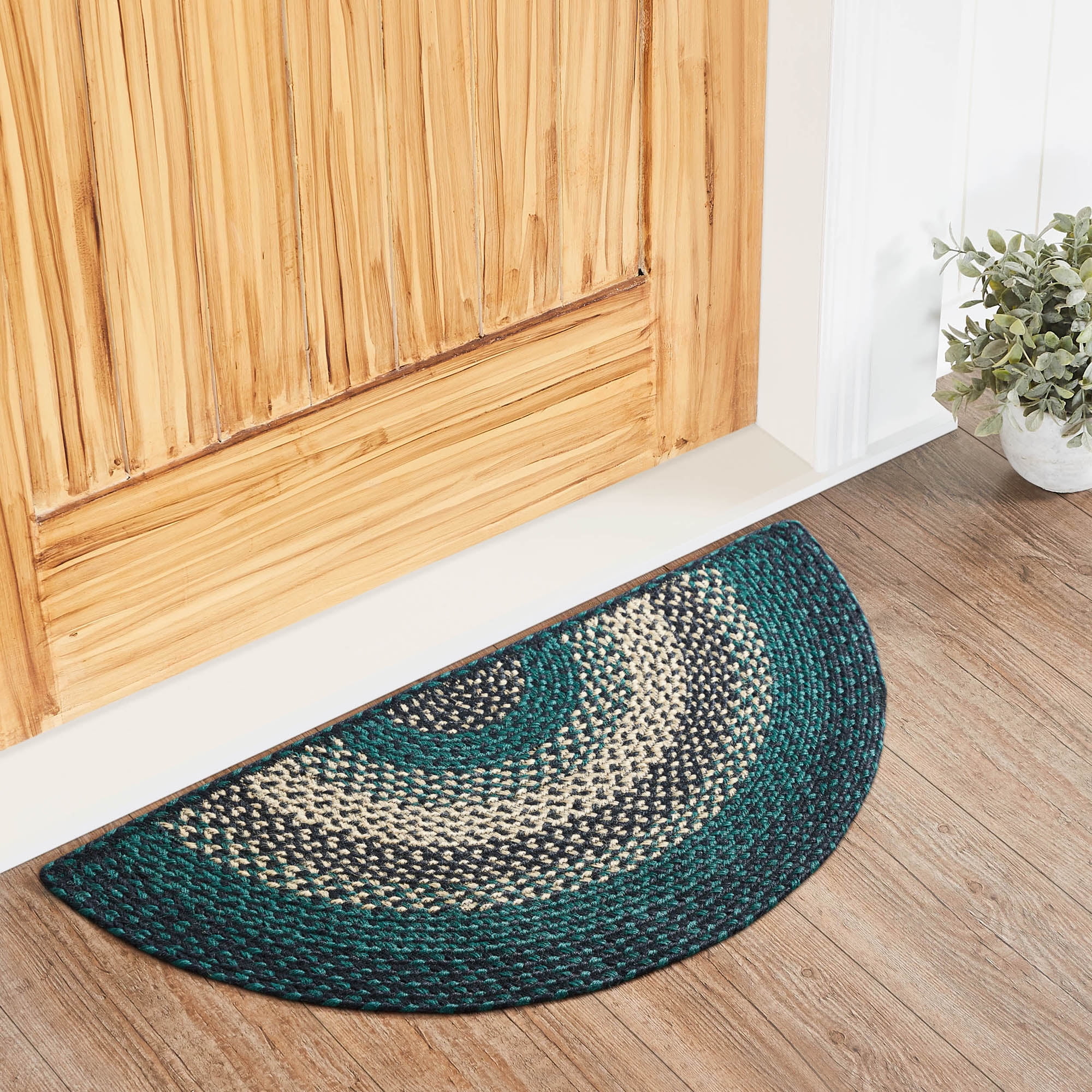 VHC Brands Pine Grove, Braided Jute Rug, NonSkid Pad, Half Circle Door Mat, Green, 16.5x33