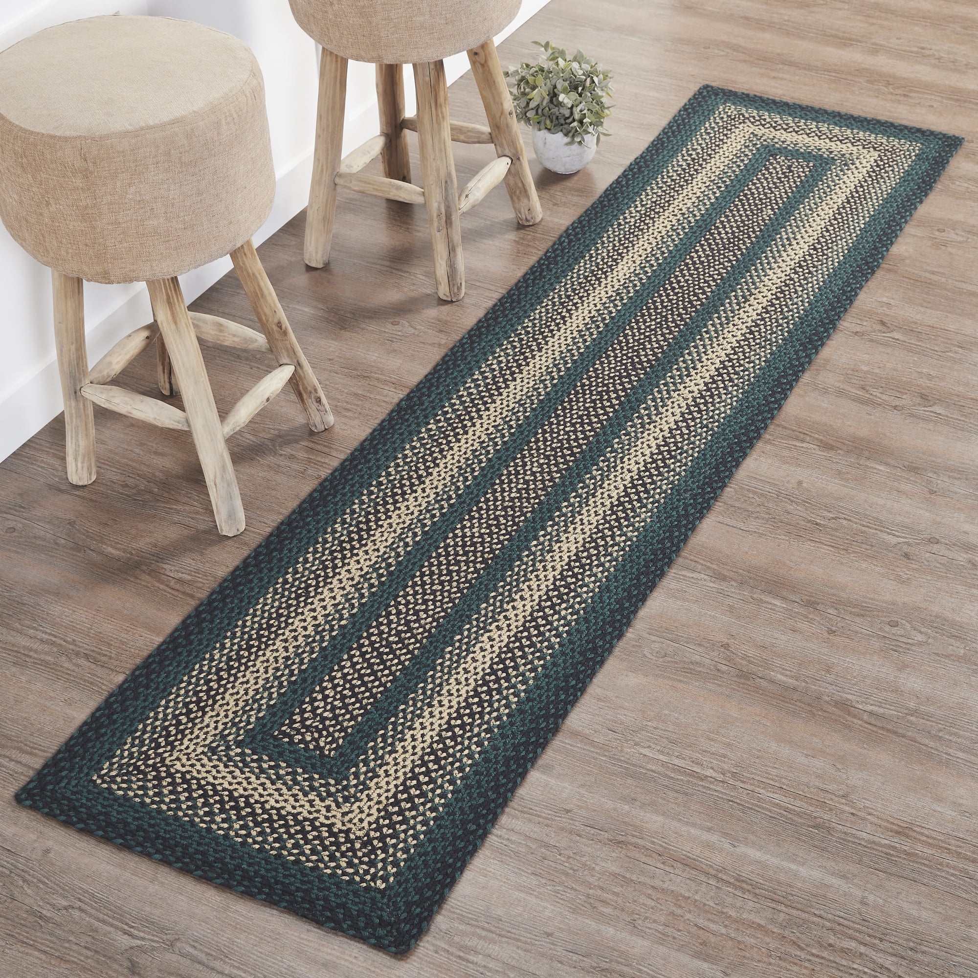 Black and Tan Braided Cotton Rectangle Runner Rug 24" x 96"