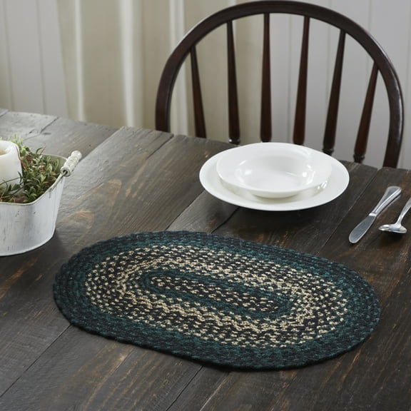 VHC Brands Pine Grove, Dining Table Placemat, Braided Jute, Oval, Green, 12x18
