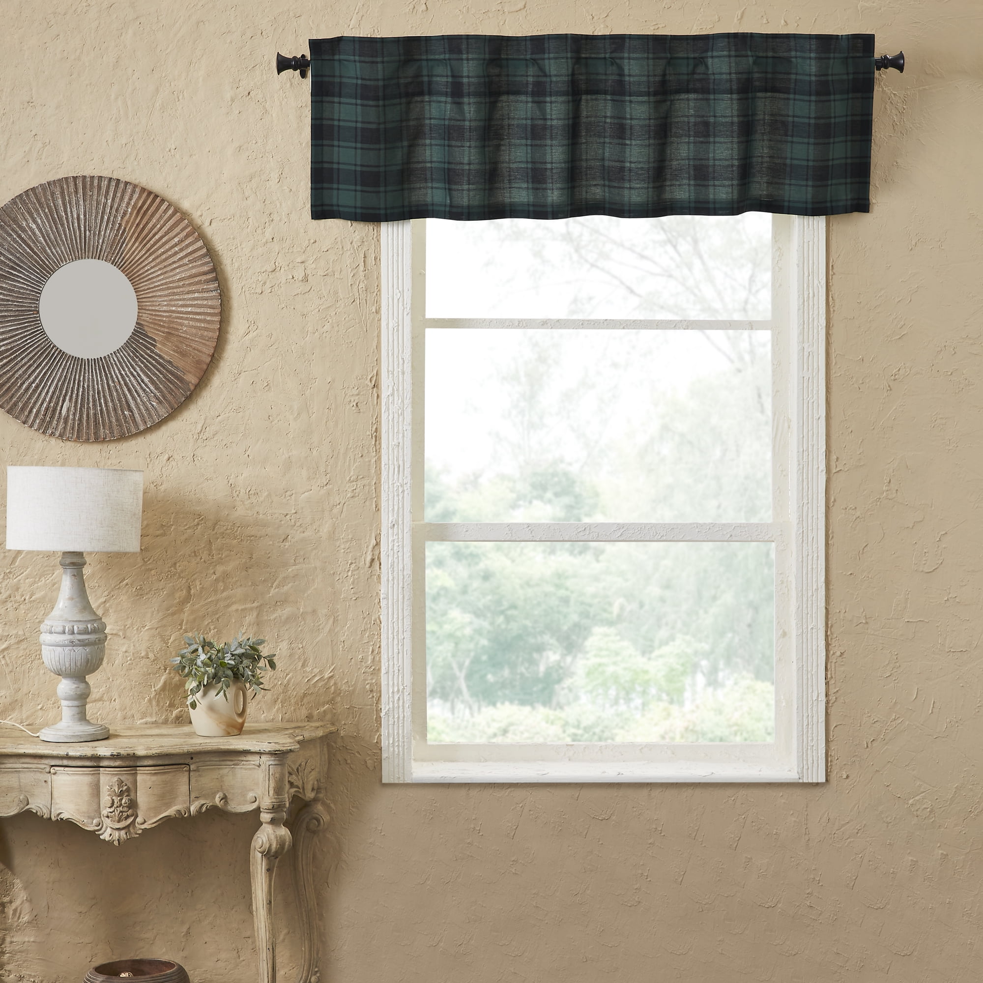 Forest Green and Black Plaid Rod Pocket Valance, 16x60
