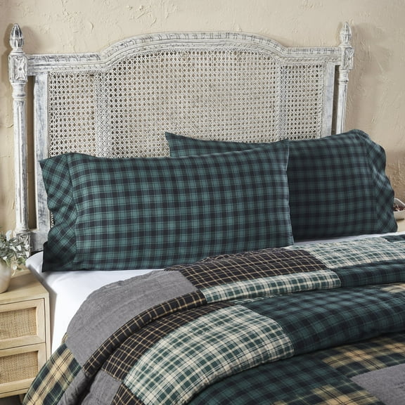 VHC Brands, Pine Grove Plaid King Pillowcase, Green, 21x40, Set of 2