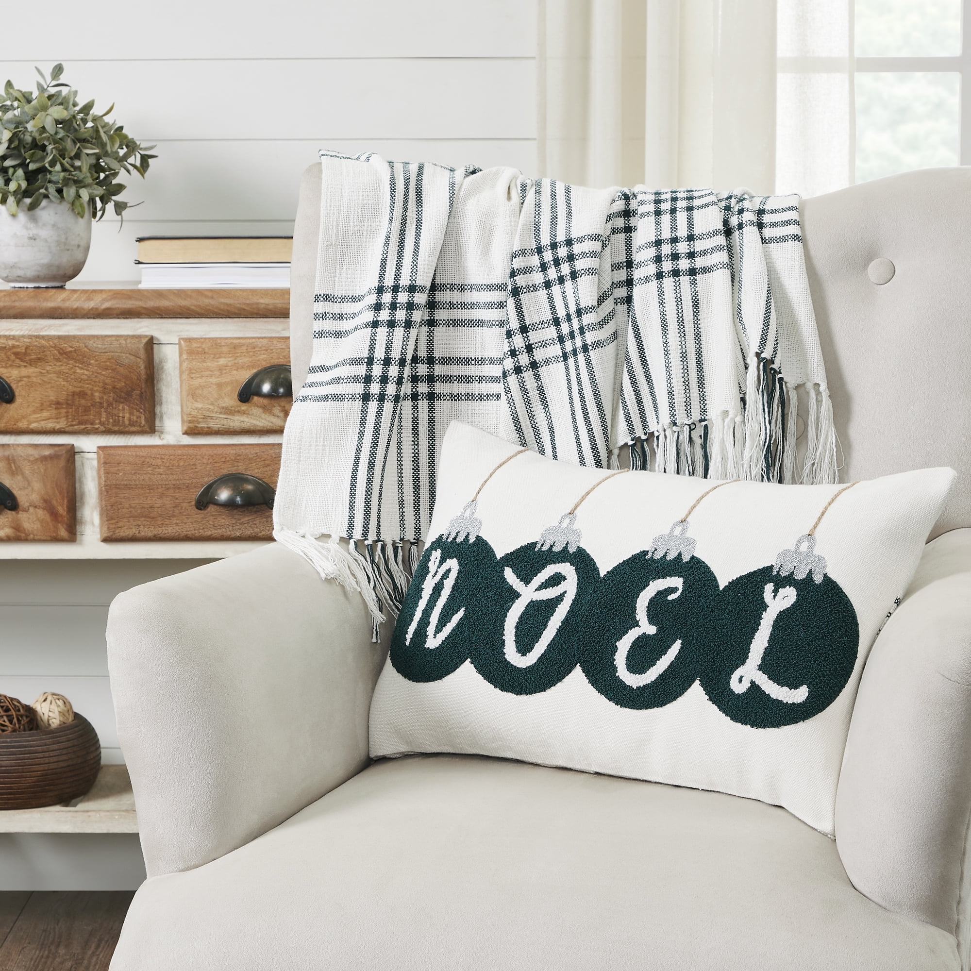 VHC Brands Pine Grove Embroidered Noel Pillow