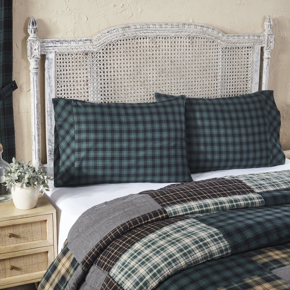VHC Brands, Pine Grove Plaid Standard Pillowcase, Green, 21x30, Set of 2