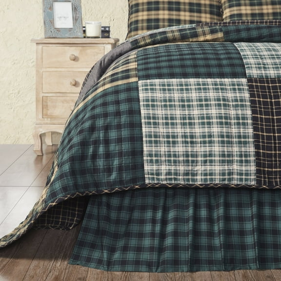 VHC Brands, Pine Grove Plaid Twin Bed Skirt, Green, 39x76x16