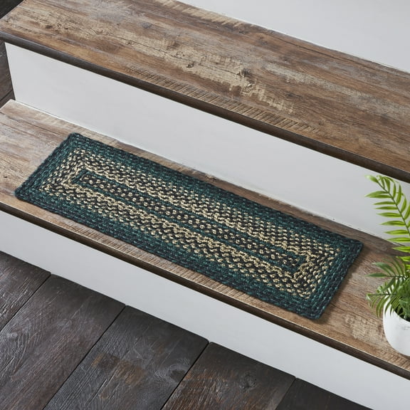 VHC Brands Pine Grove, Stair Tread Non-Slip, Braided Jute, Rectangle, Green, 8.5x27