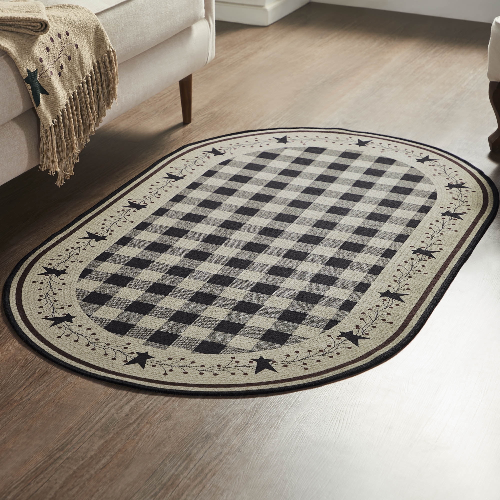 Polyester Oval Rug VHC Brands Pip Vinestar Indoor Rug Oval 36x60, Polyester Area Rug ...