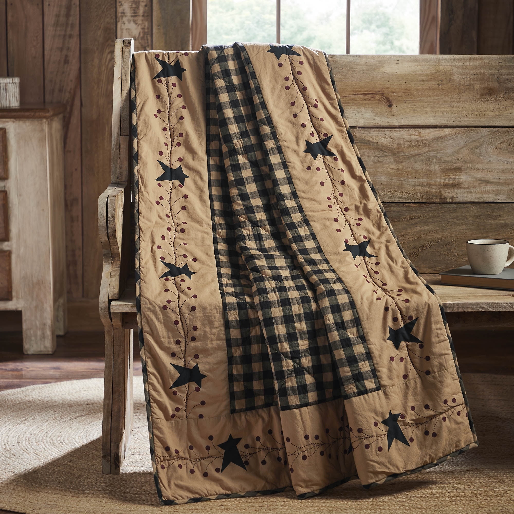 Natural Burgundy Country Checkered Cotton Quilted Throw Blanket