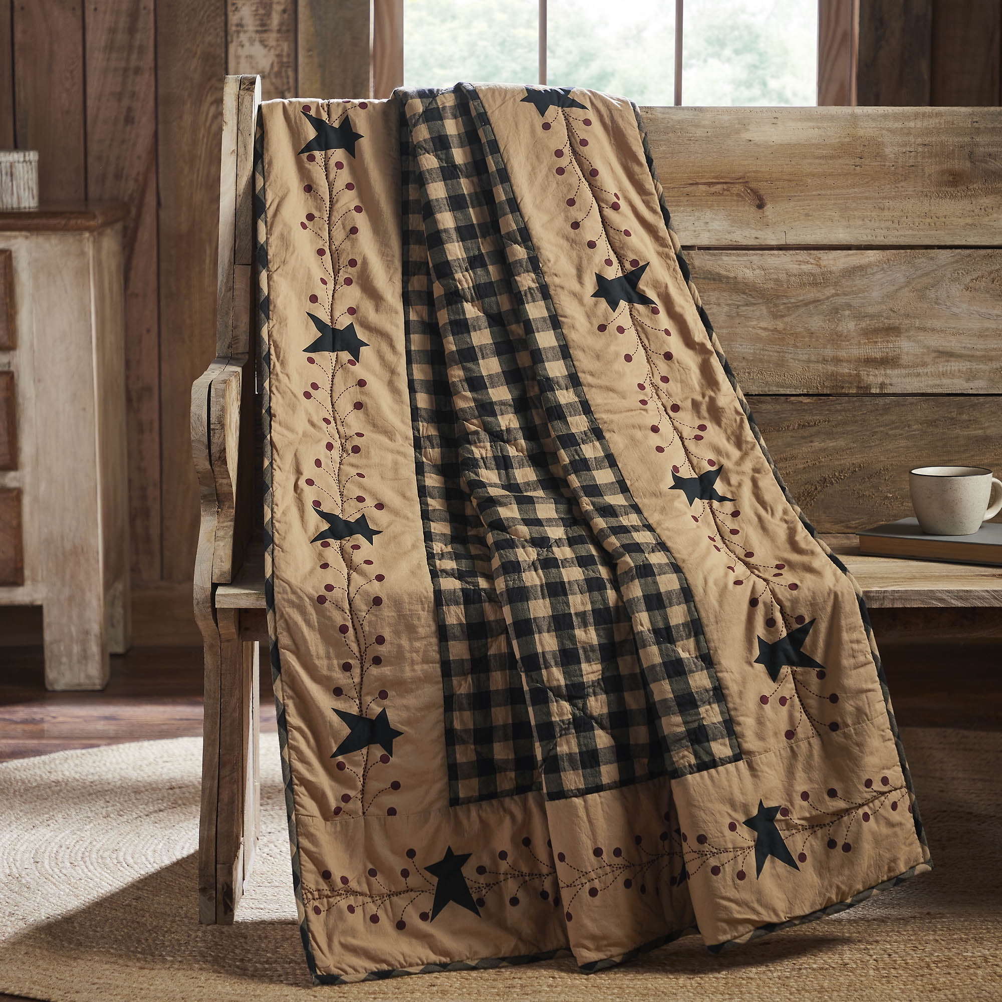Natural Burgundy Country Checkered Cotton Quilted Throw Blanket