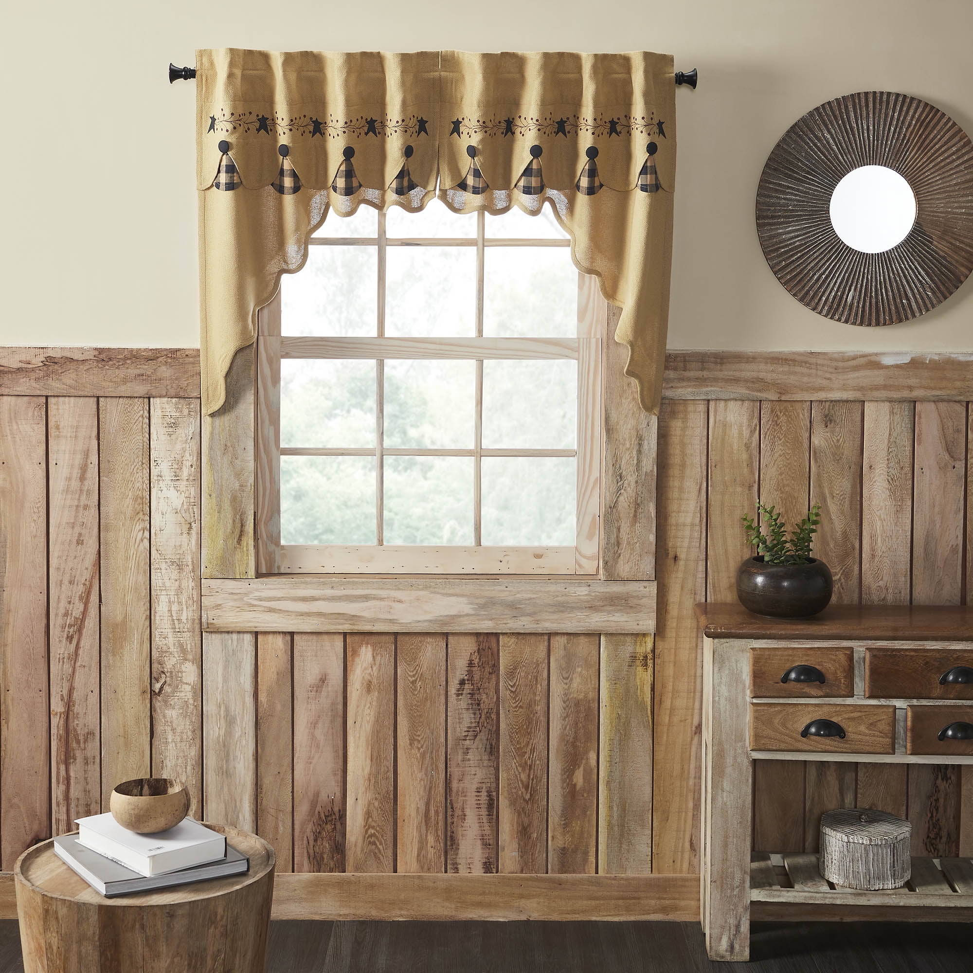 VHC Brands Pip Vinestar Scalloped Layered Swag Set of 2 36x36x16