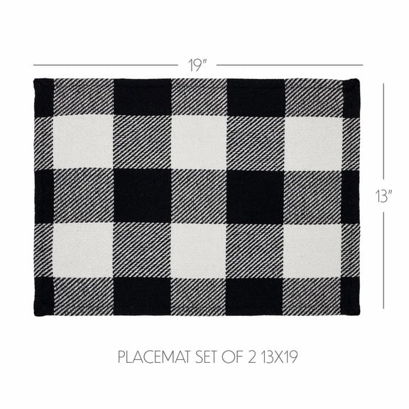 VHC Brands Placemat 13x19 Set of 2, Cotton Dining Room, Kitchen Placemat, Dining Table Placemats, Place Mat, Annie Buffalo Check Collection, Rectangle 13x19, Country Black
