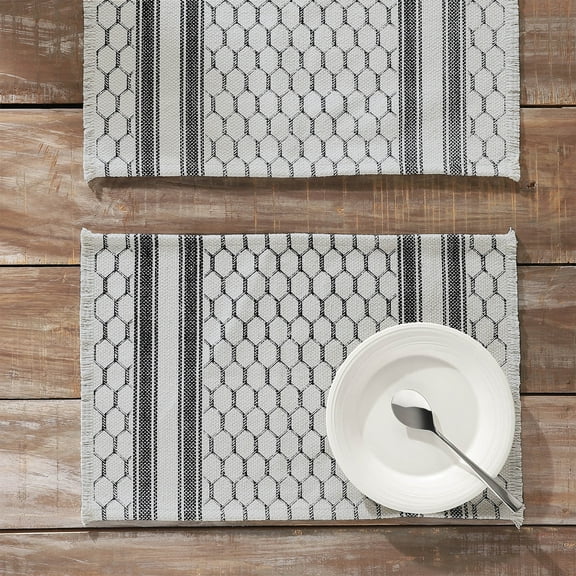 VHC Brands Placemat 13x19 Set of 2, Cotton Dining Room, Kitchen Placemat, Dining Table Placemats, Place Mat, Down Home Collection, Rectangle 13x19, Soft White