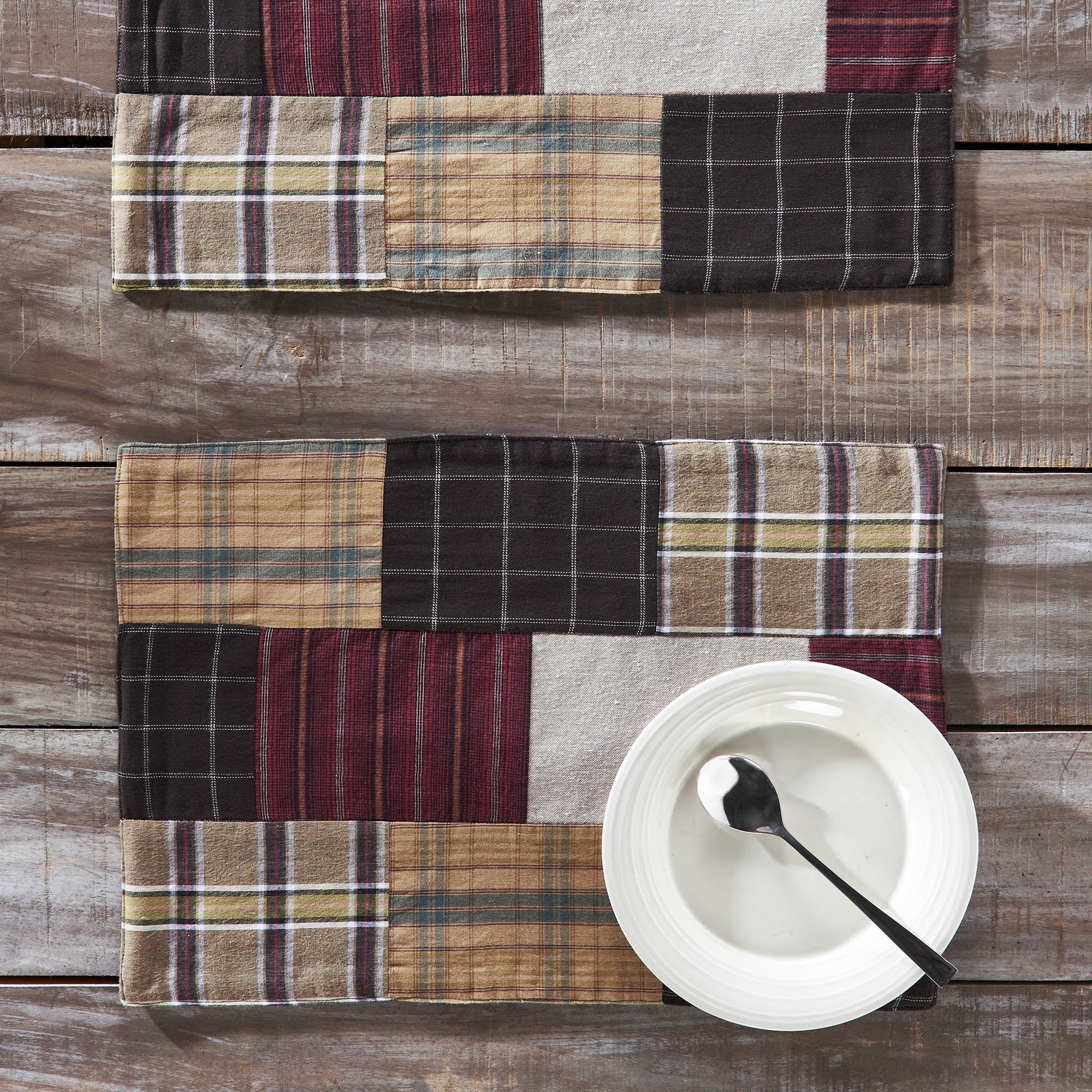 Wyatt Crimson and Plaid Cotton Patchwork Placemats 13x19 Set of 2