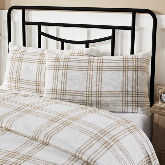 VHC Brands Plaid King Sham, Wheat, 21x38