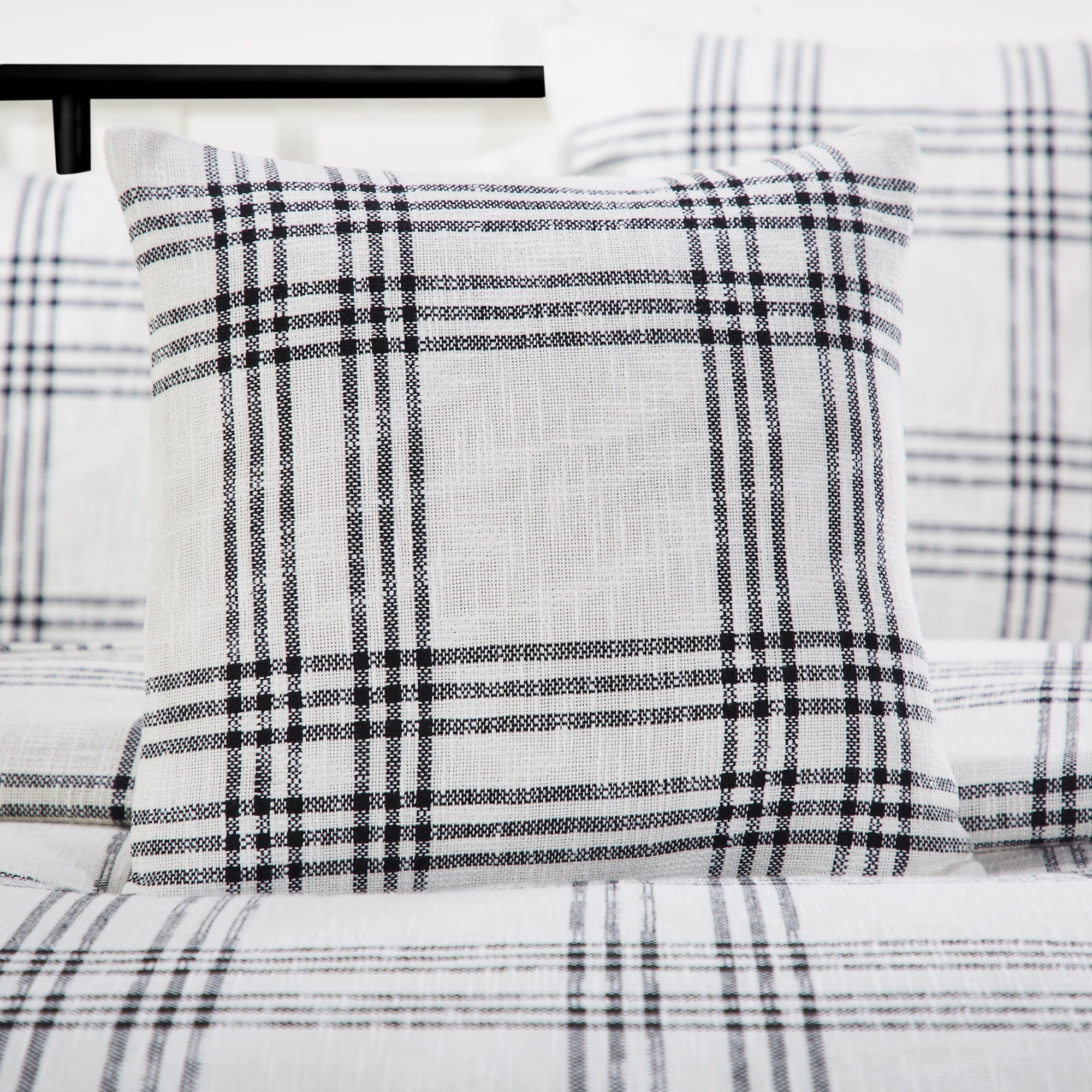 Black and White Plaid Cotton Reversible Throw Pillow