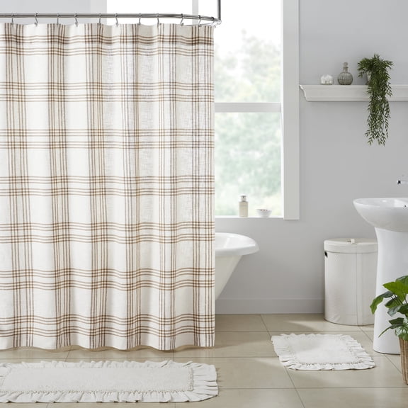 VHC Brands Plaid Shower Curtain, Wheat, 72x73