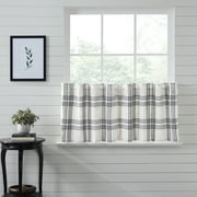 VHC Brands Plaid Tier Curtains, Black, 24x36, Set of 2
